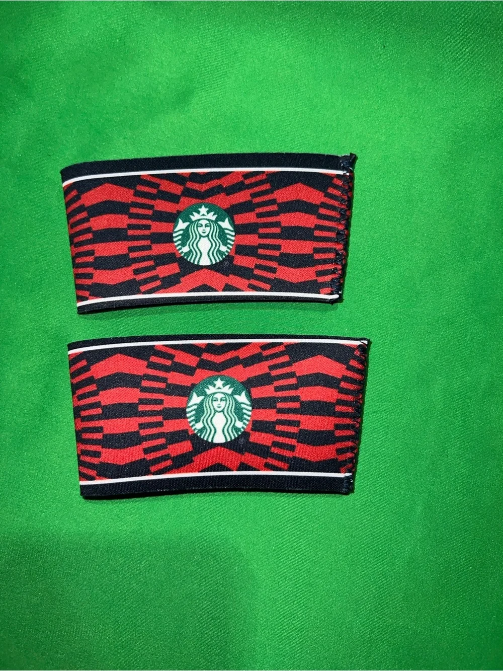 (2) Starbucks USA C Red Geometric Reusable Cup Sleeves MLS FIFA SOCCER FOOTBALL